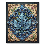 Ornate Blue Acanthus Leaf Floral Scroll Rug