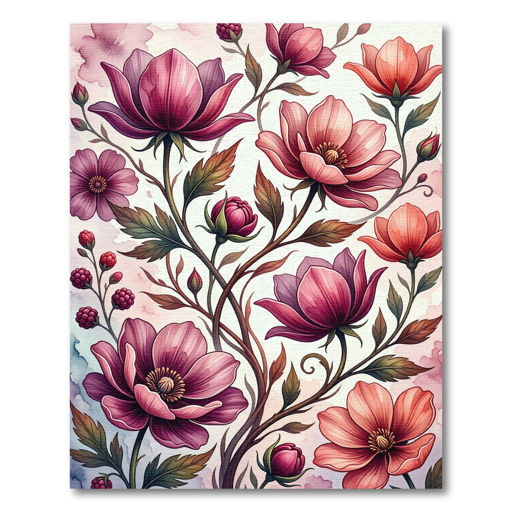 Blush Painted Floral Botanical Art Rug