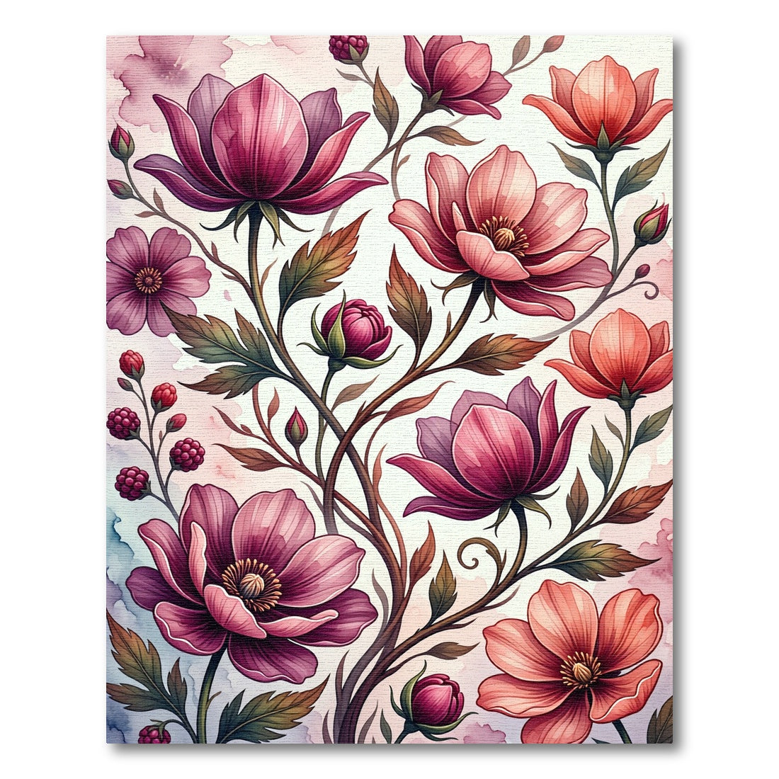 Blush Painted Floral Botanical Art Rug