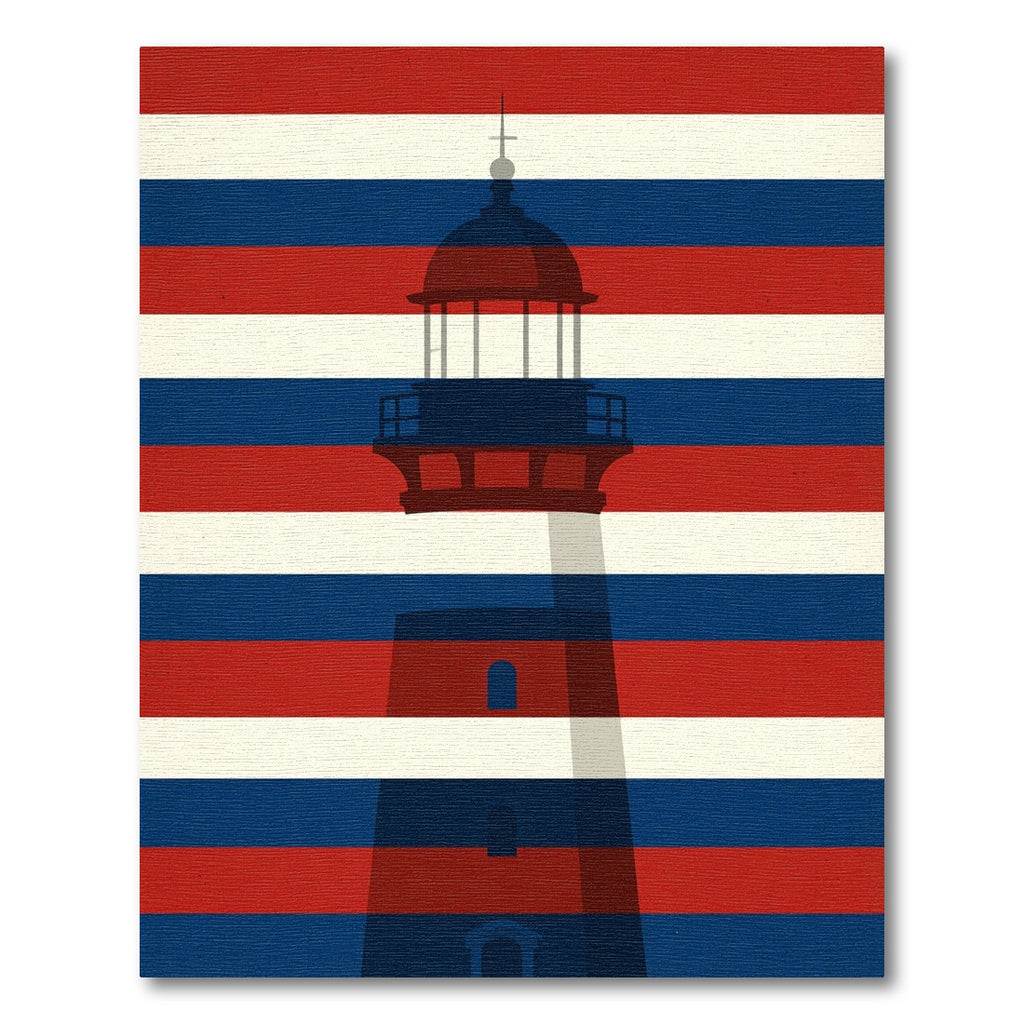 Lighthouse Silhouette Red White Blue Striped Rug