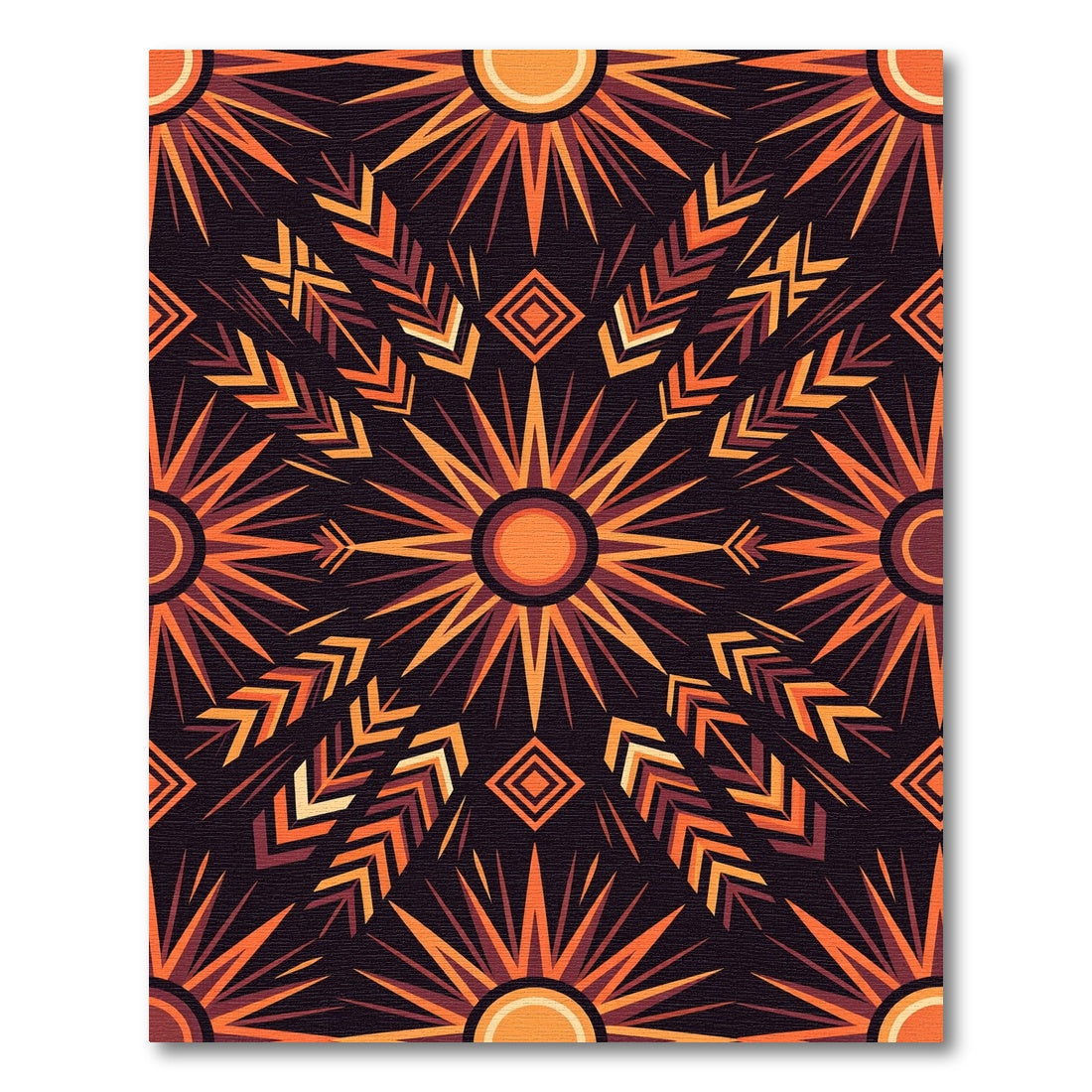 Radial Terracotta Sunburst Geometric Art Rug