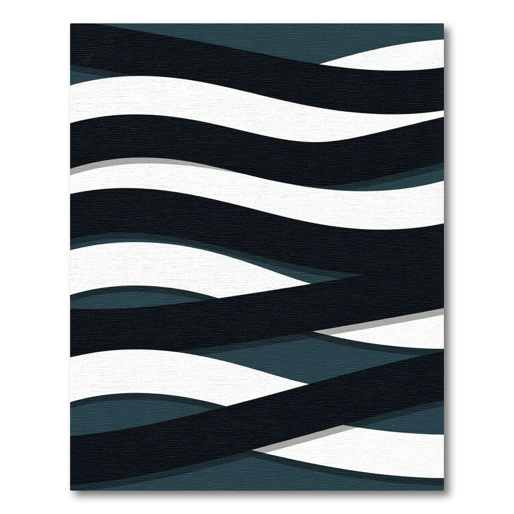 Modern Dark Blue White Wave Composition Rug