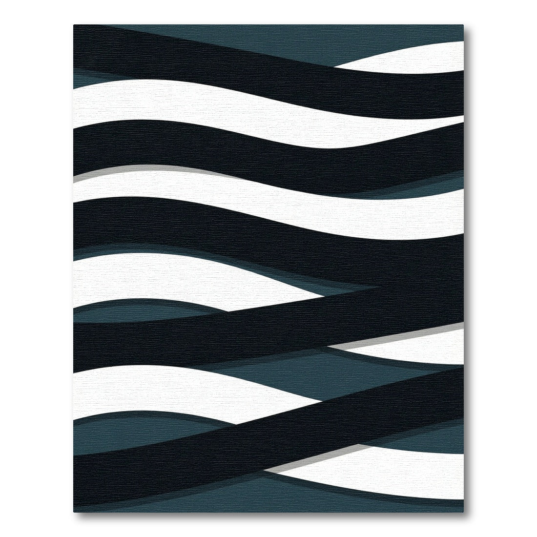 Modern Dark Blue White Wave Composition Rug