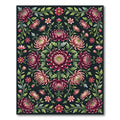 Dark Rose Chrysanthemum Floral Medallion Rug