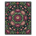 Dark Rose Chrysanthemum Floral Medallion Rug