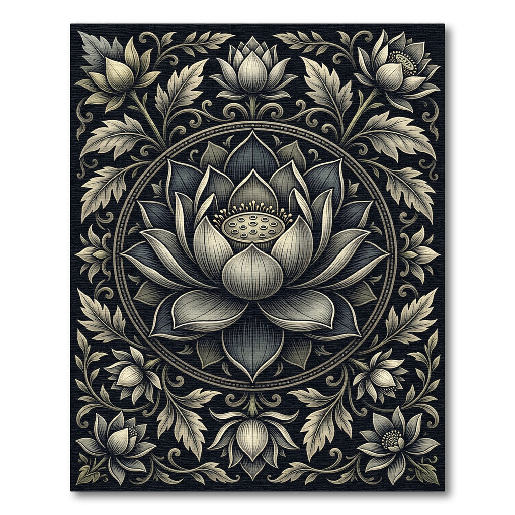 Monochromatic Floral Mandala Lotus Rug