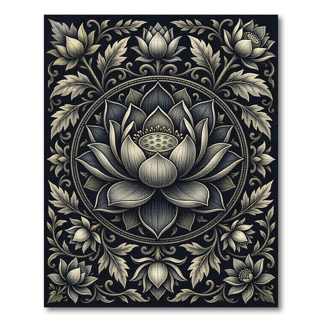 Monochromatic Floral Mandala Lotus Rug