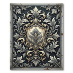 Ornate Charcoal Gray Baroque Scrollwork Rug