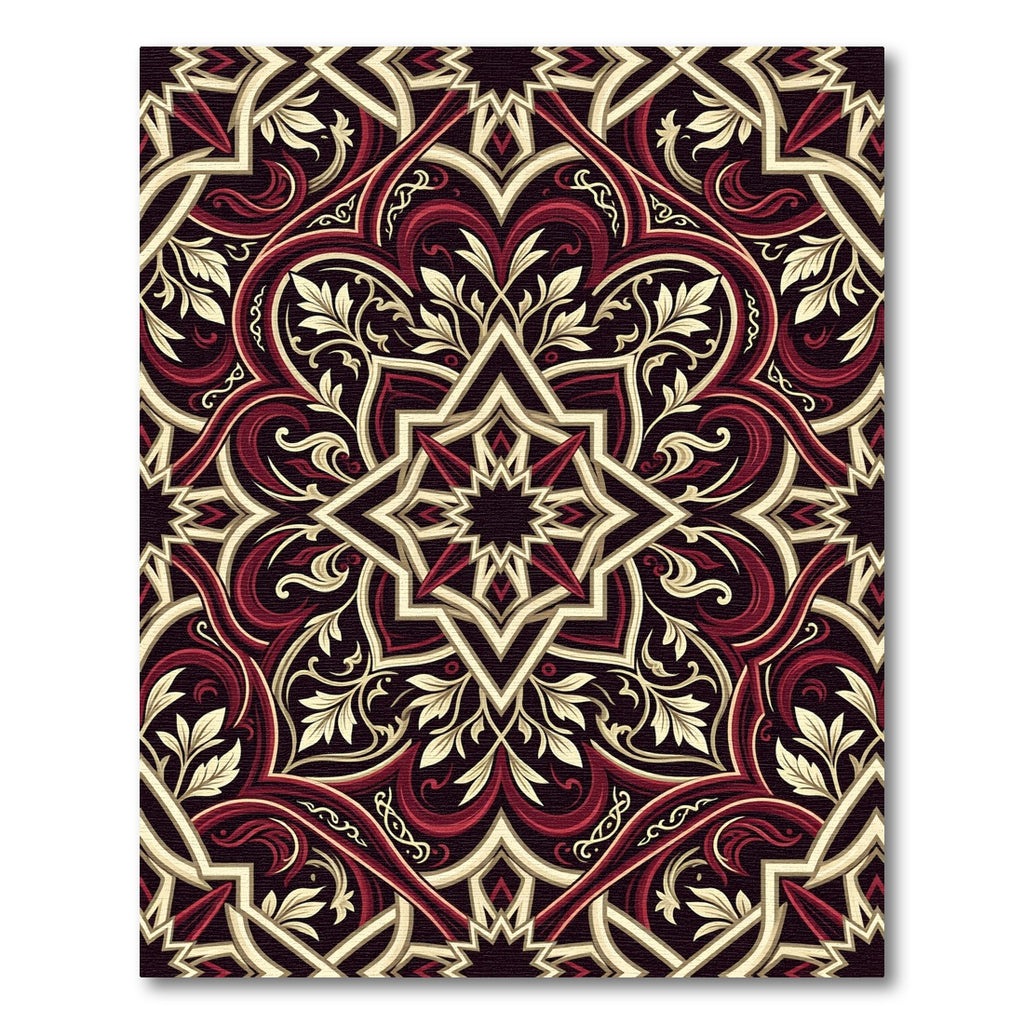 Rich Crimson and Gold Medallion Lattice Rug