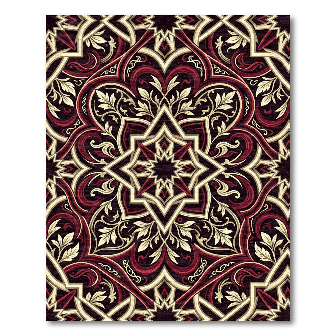 Rich Crimson and Gold Medallion Lattice Rug