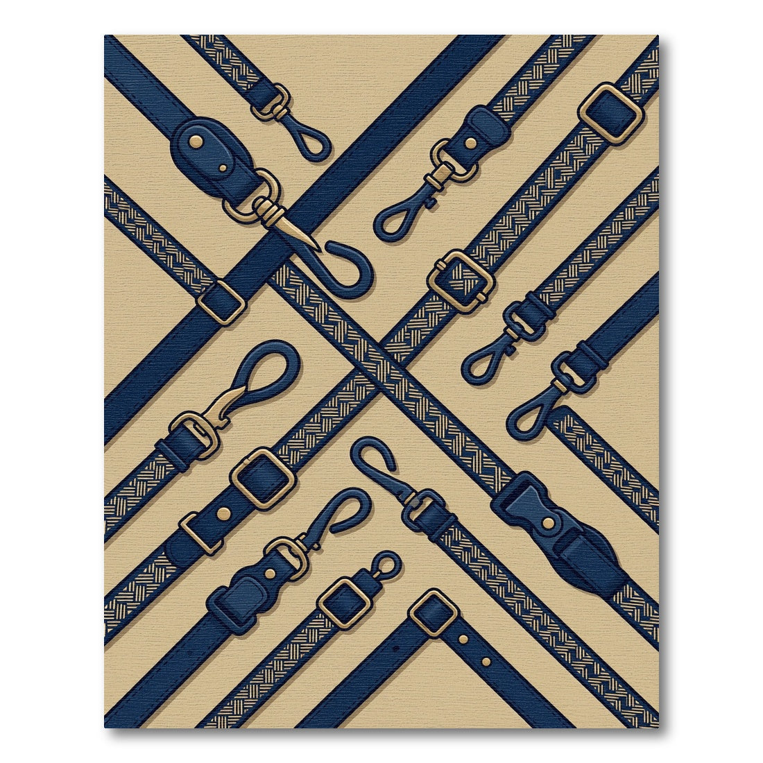 Navy Geometric Braided Strap Grid Rug