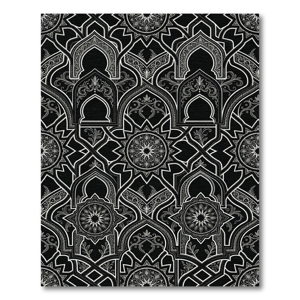 Black White Medallion Archway Pattern Rug