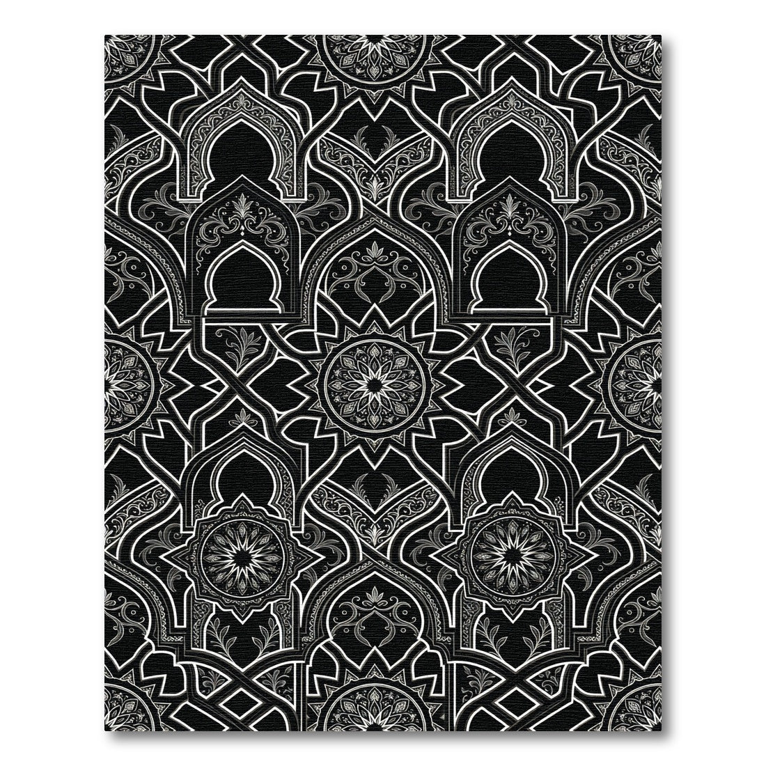 Black White Medallion Archway Pattern Rug