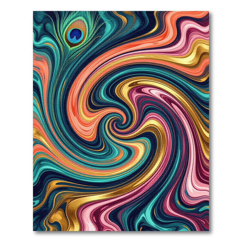 Peacock Plume Swirl Abstract Vibrant Rug