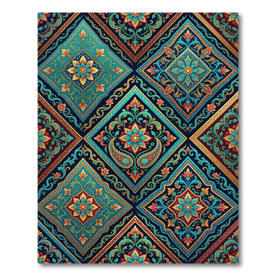 Intricate Teal Gold Paisley Medallion Rug