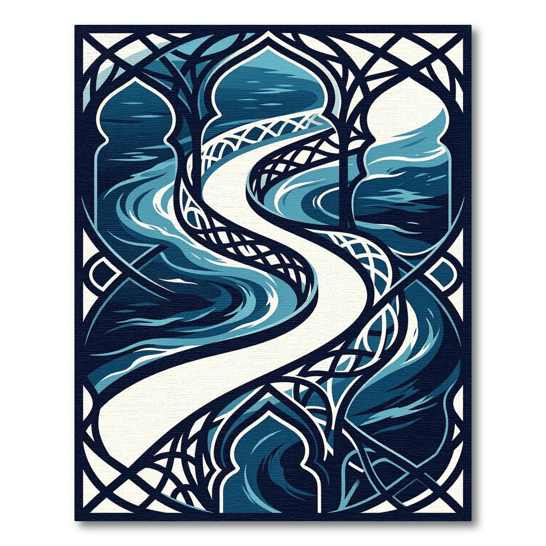 Serene Midnight Blue Flowing Archway Rug