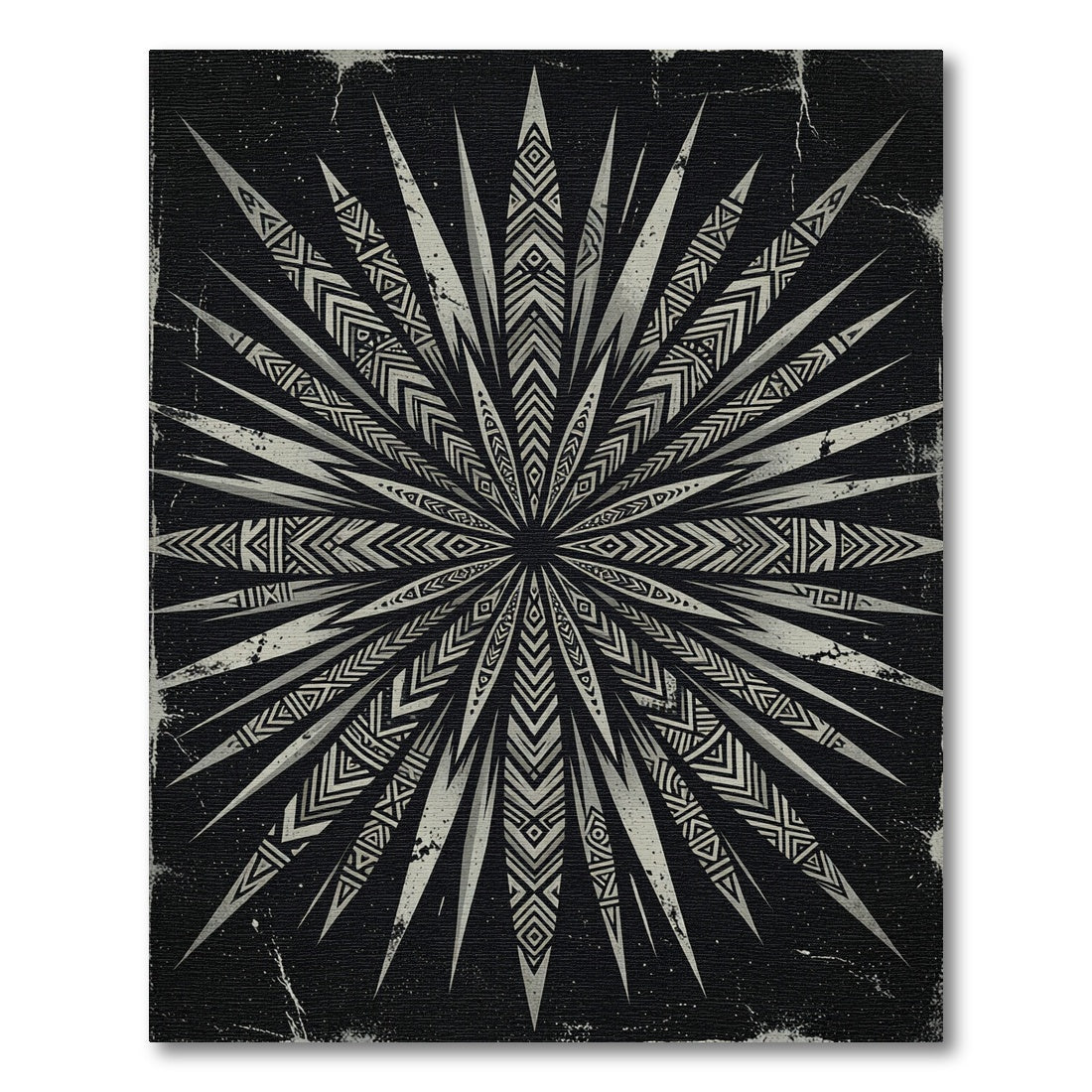 Monochrome Geometric Radiating Starburst Art Rug