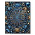 Intricate Blue and Gold Floral Mandala Rug
