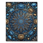 Intricate Blue and Gold Floral Mandala Rug