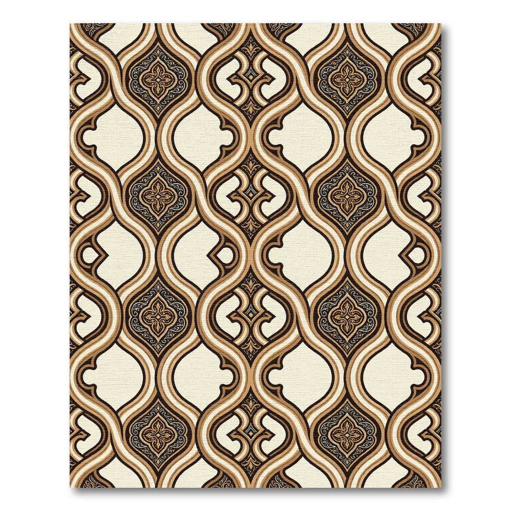 Elegant Cream and Espresso Scalloped Damask Rug