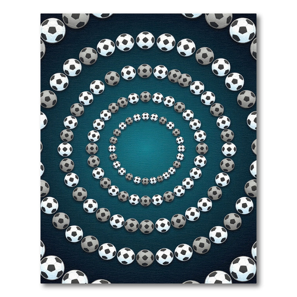 Radiant Soccer Ball Circular Teal Backdrop Rug