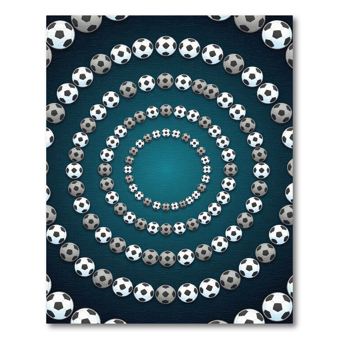 Radiant Soccer Ball Circular Teal Backdrop Rug