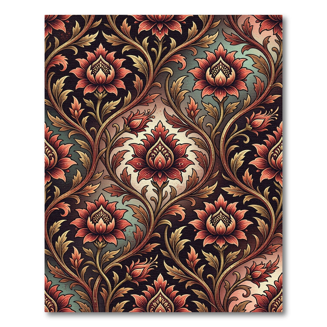 Vintage Crimson Floral Scrolling Vine Rug