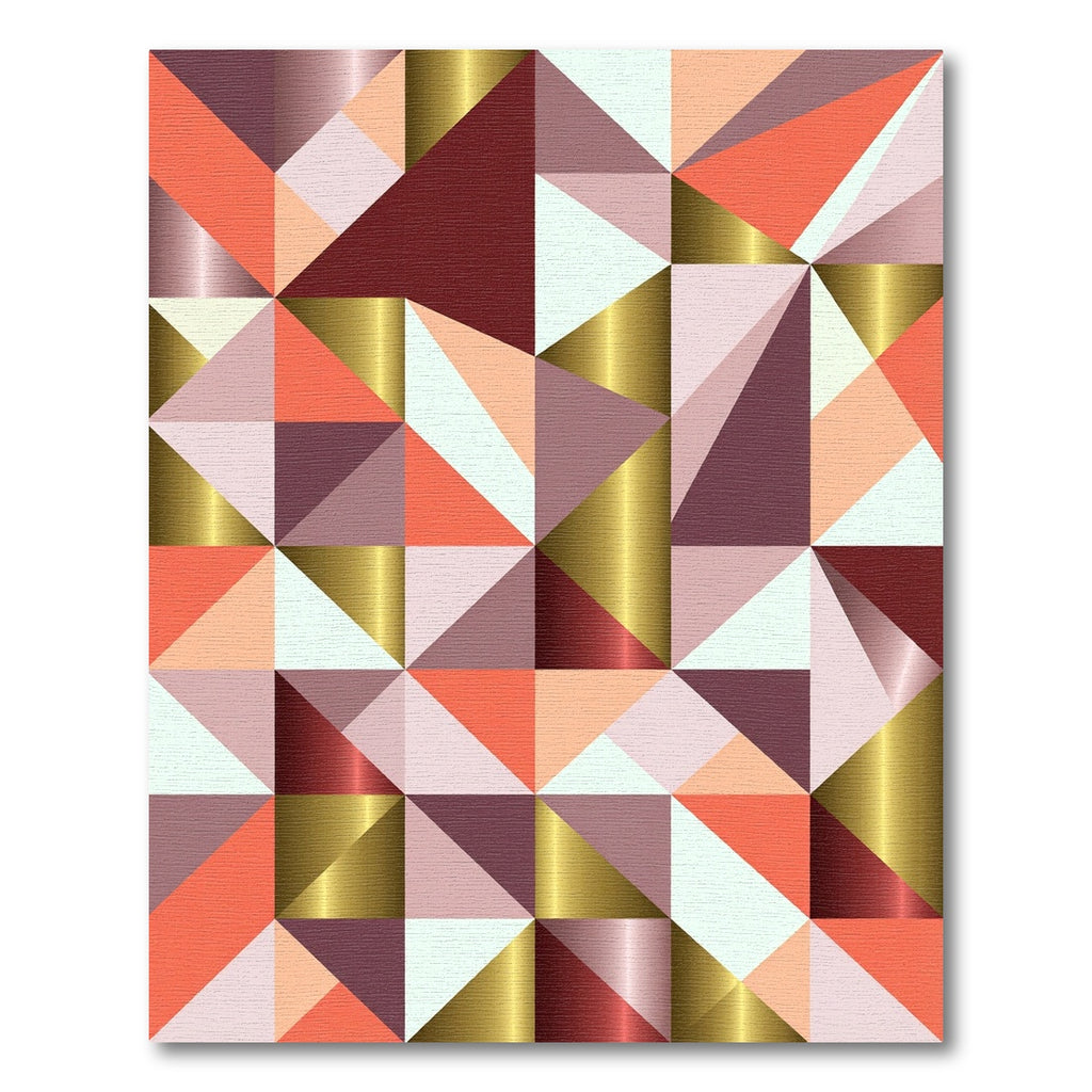 Geometric Golden Coral and Burgundy Triangle Rug