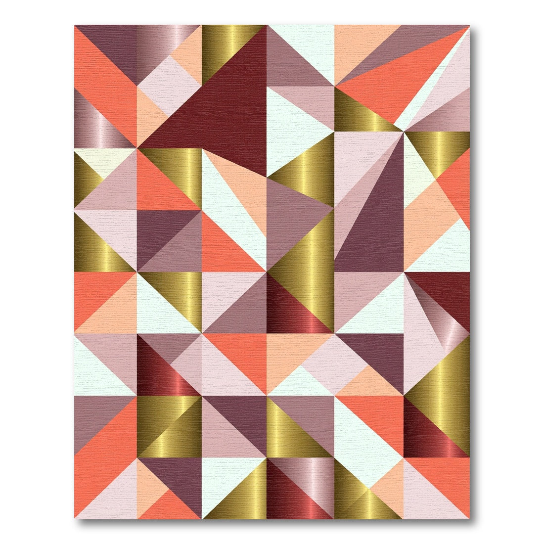 Geometric Golden Coral and Burgundy Triangle Rug