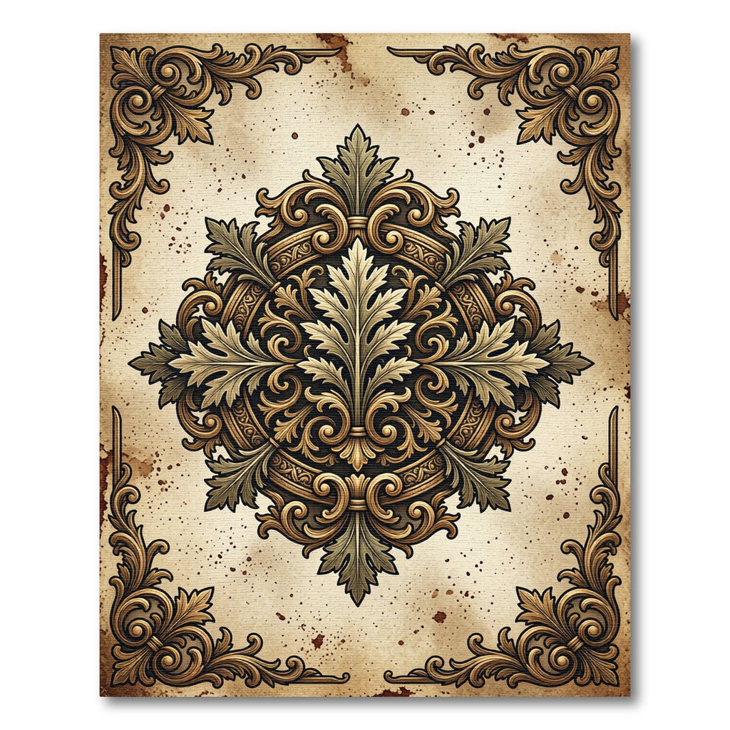 Ornate Golden Acanthus Leaf Medallion Rug