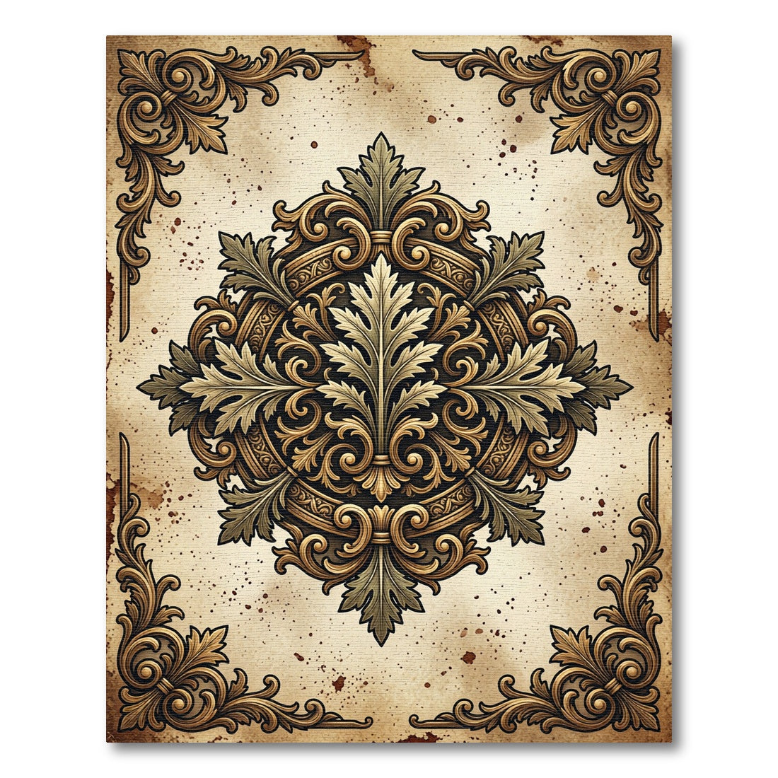 Ornate Golden Acanthus Leaf Medallion Rug