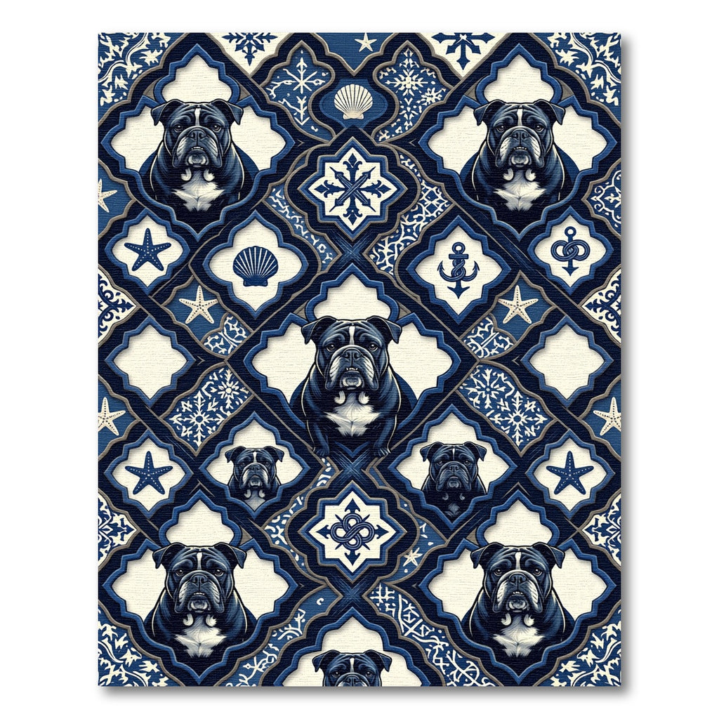 Nautical Navy Bulldog Tile Mosaic Rug