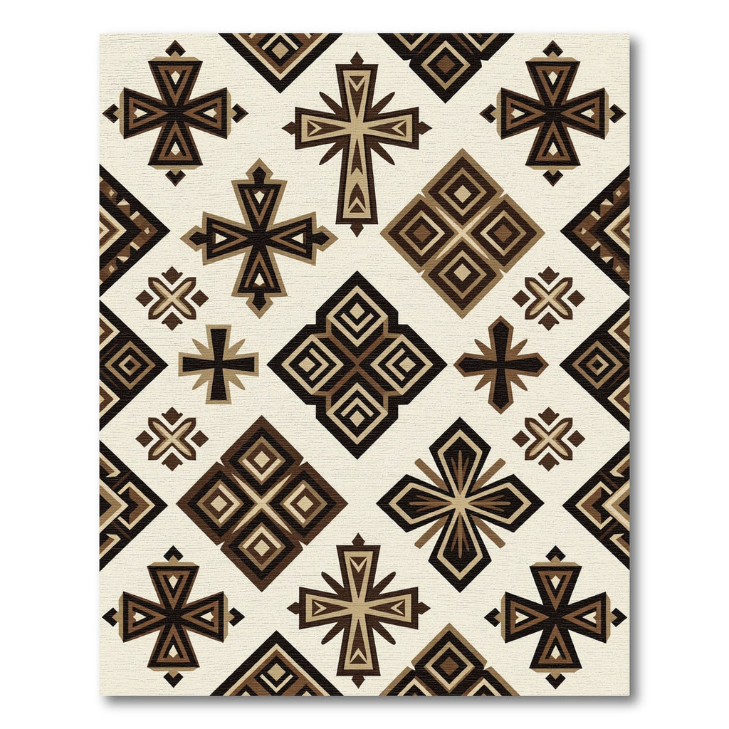 Geometric Brown Crosses and Diamond Blocks Rug