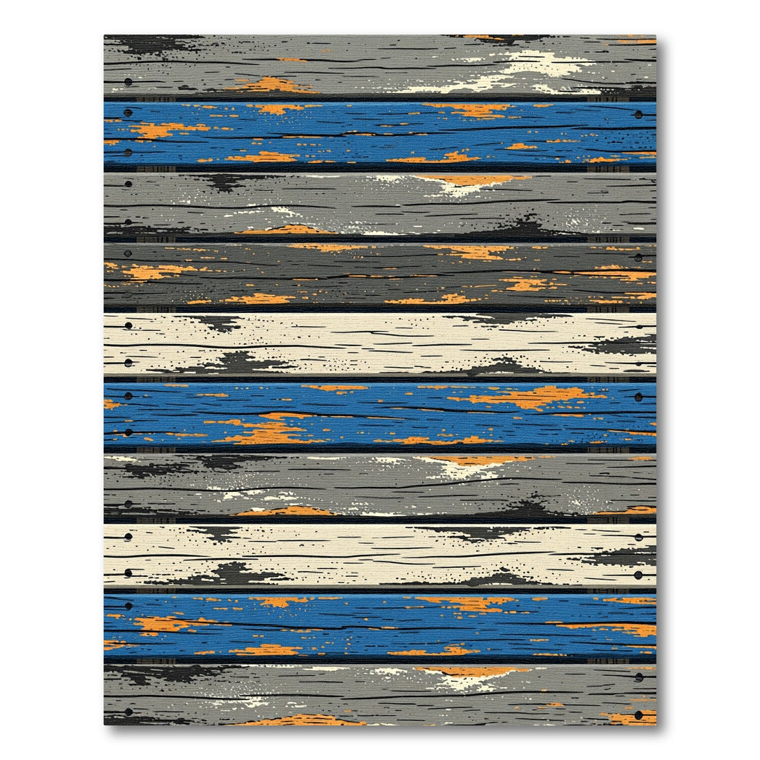 Distressed Wood Grain Blue Orange Rug