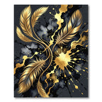 Golden Feather Abstract Ink Splatter Rug
