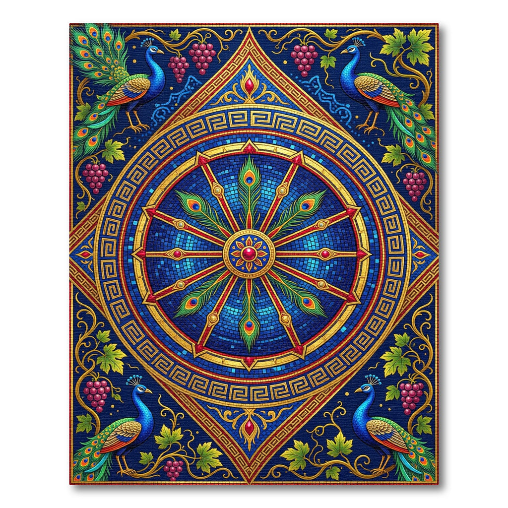 Peacock Medallion Mosaic Royal Blue Gold Rug