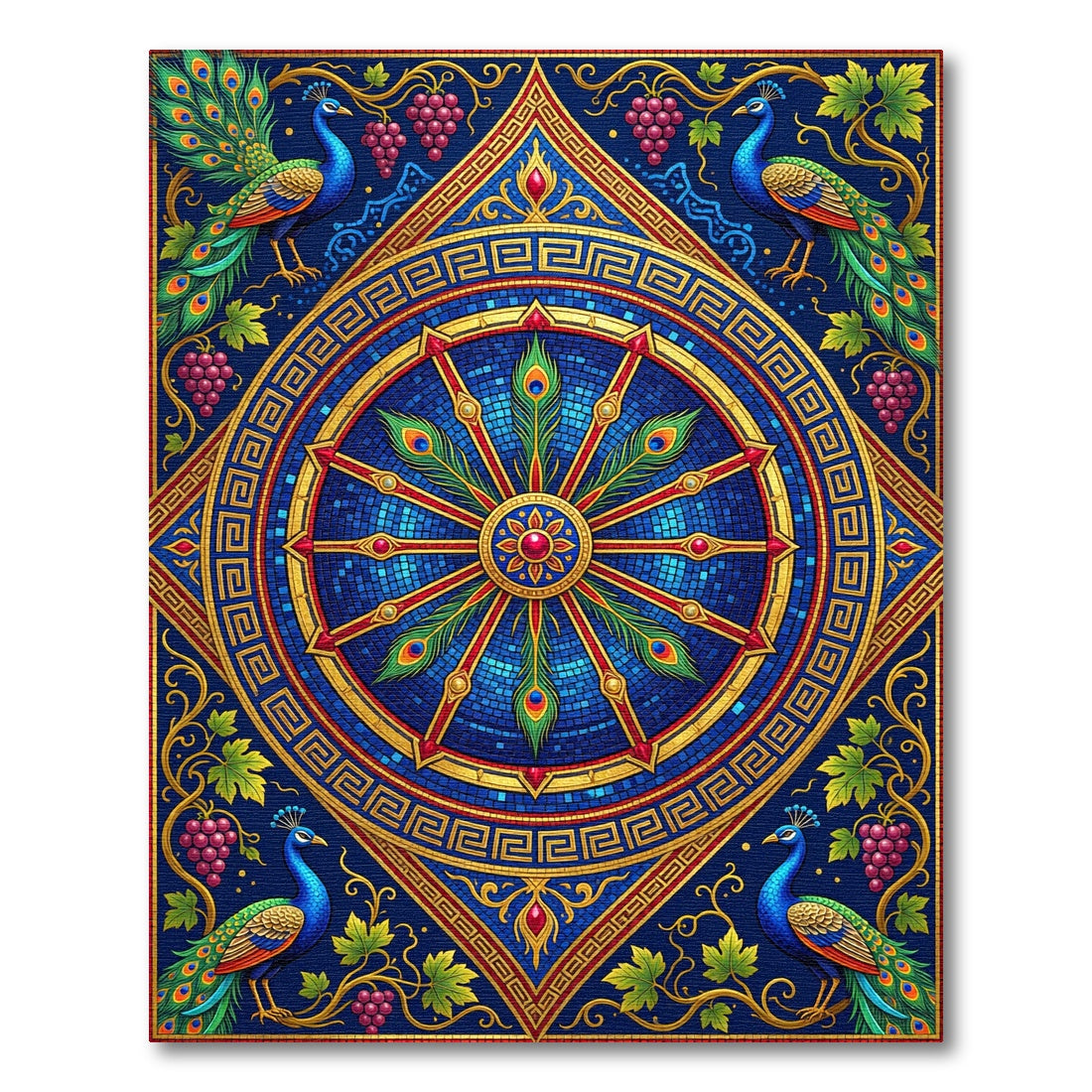 Peacock Medallion Mosaic Royal Blue Gold Rug
