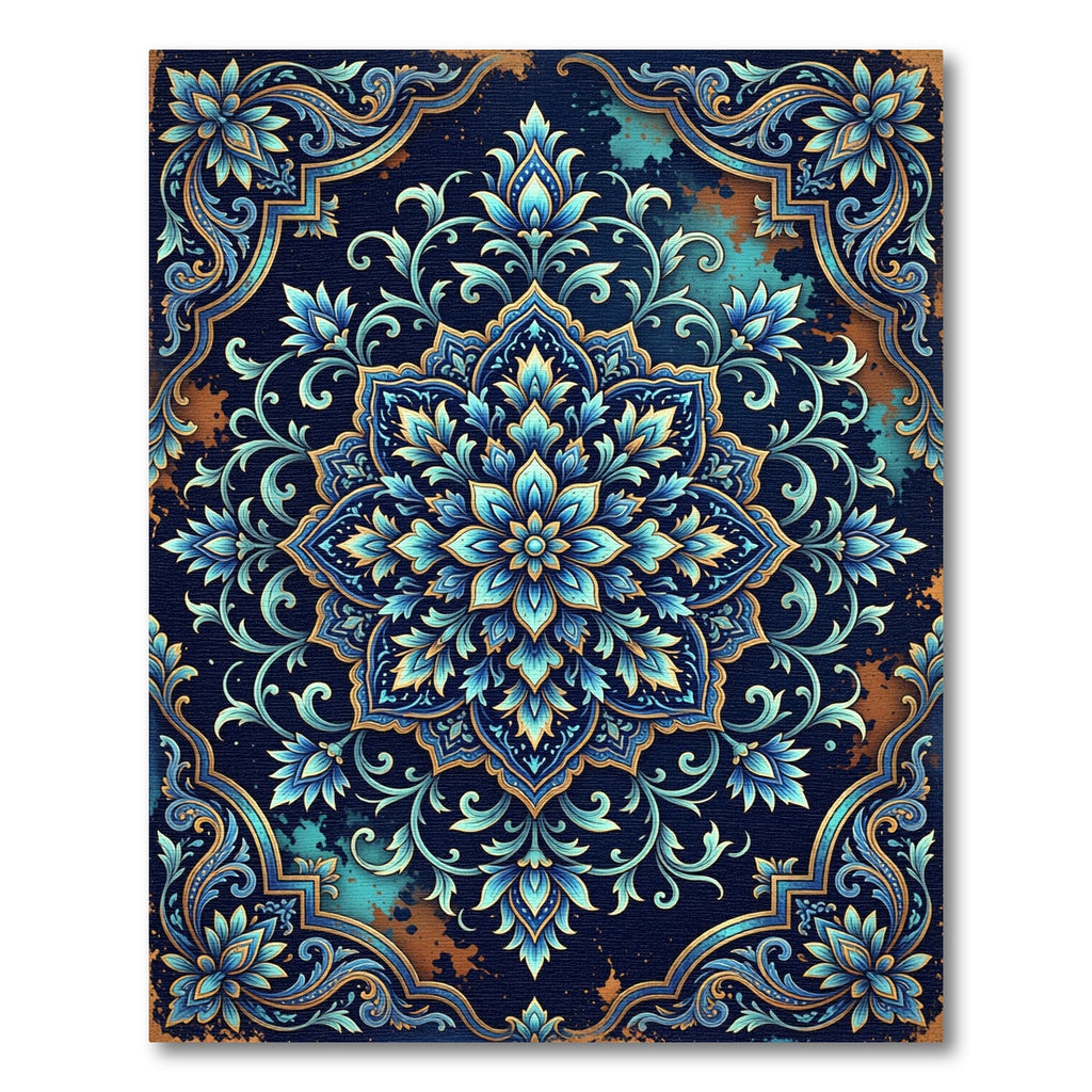 Ornate Sapphire Floral Damask Area Rug