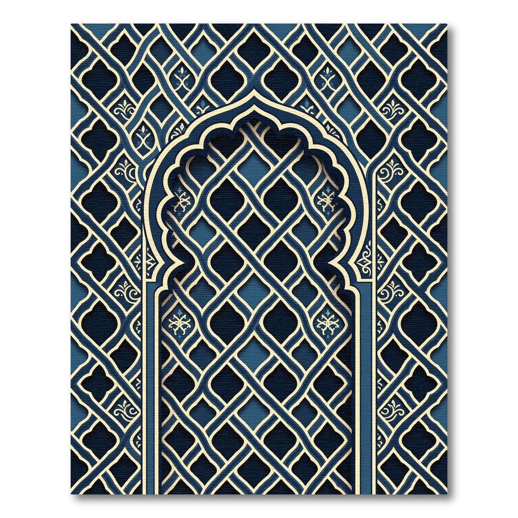 Navy Blue Intricate Arched Lattice Rug