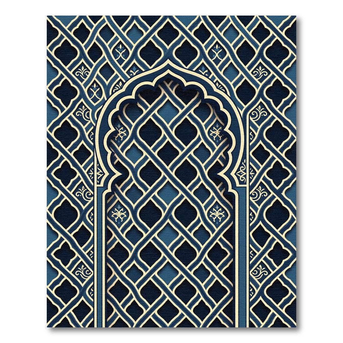 Navy Blue Intricate Arched Lattice Rug
