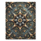 Ornate Slate and Gold Floral Medallion Rug