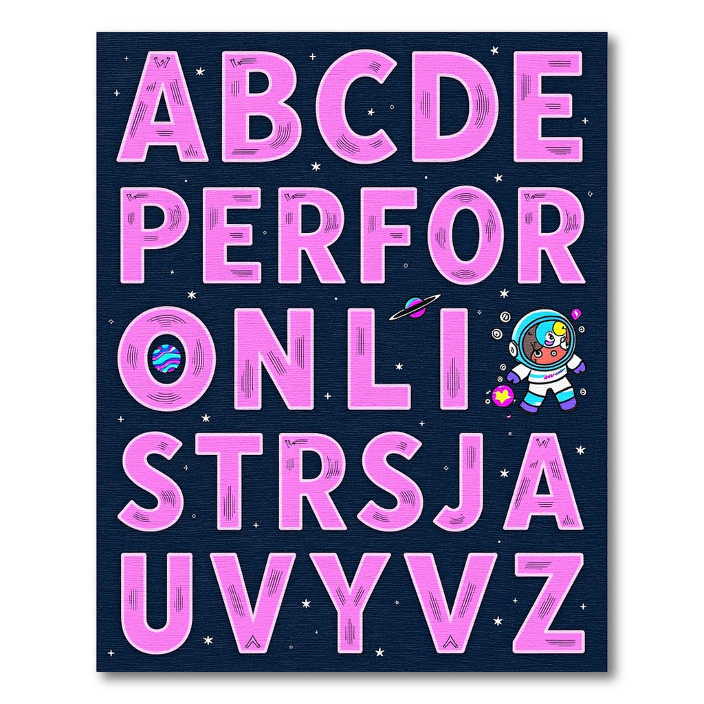 Pink Space Alphabet Astronaut Rug