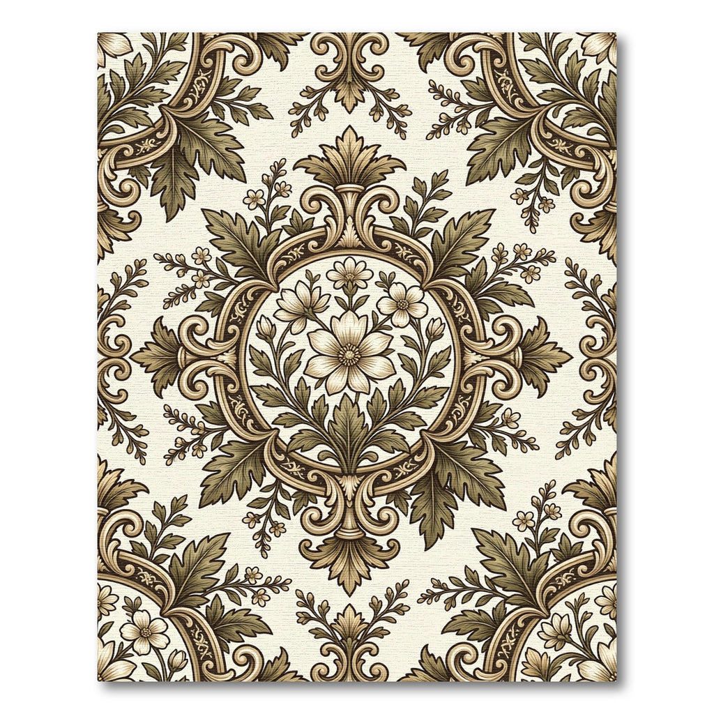Antique Beige Floral Damask Medallion Rug