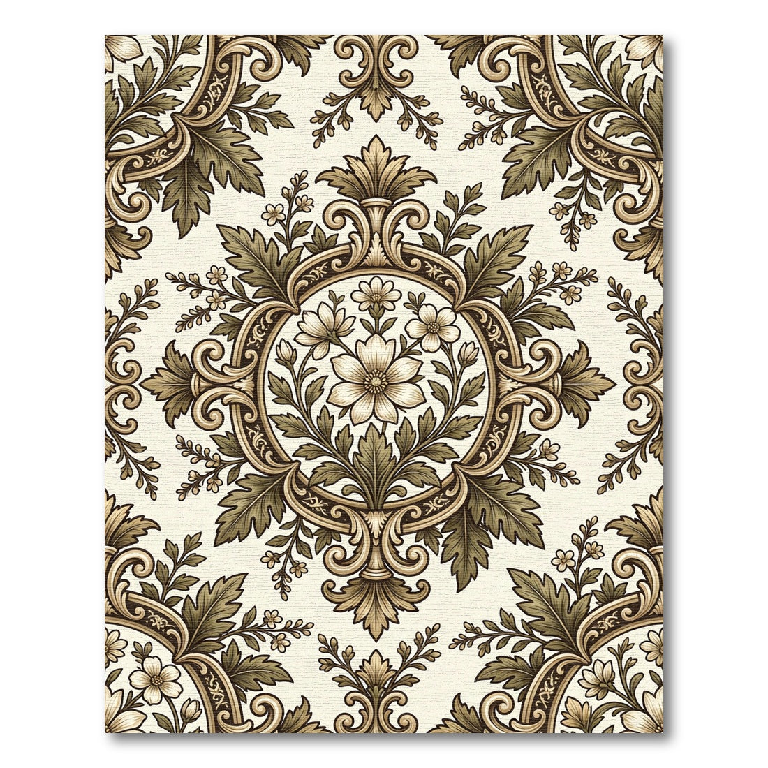Antique Beige Floral Damask Medallion Rug