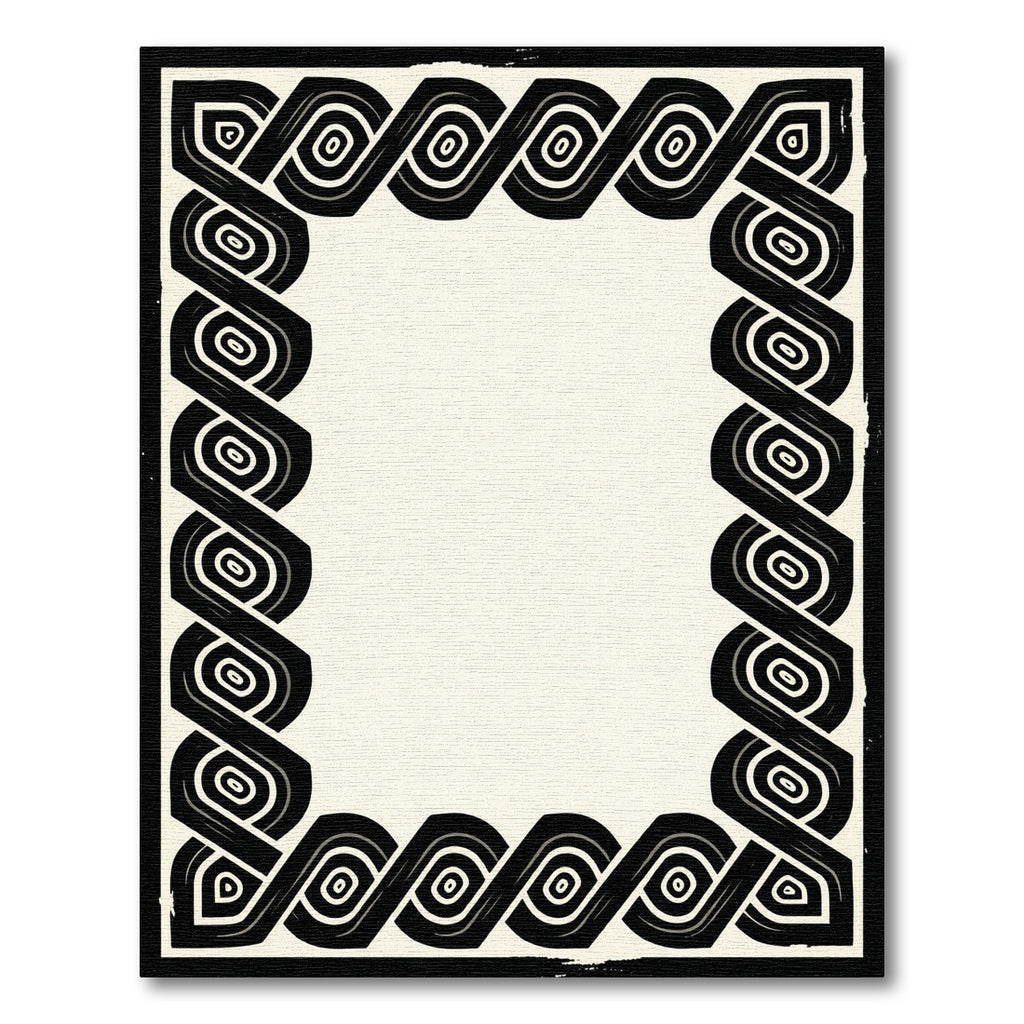Black Ivory Interwoven Geometric Border Rug