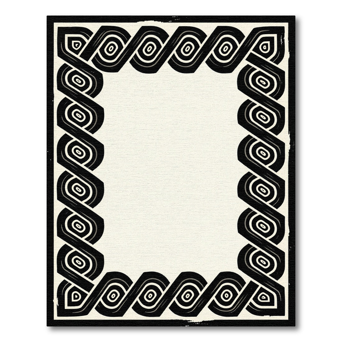 Black Ivory Interwoven Geometric Border Rug