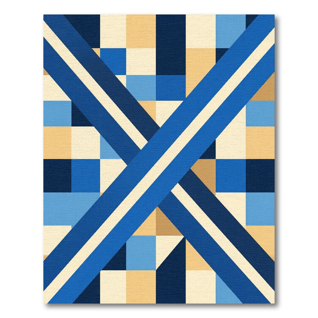 Geometric Blue Cream Diagonal Stripe Art Rug