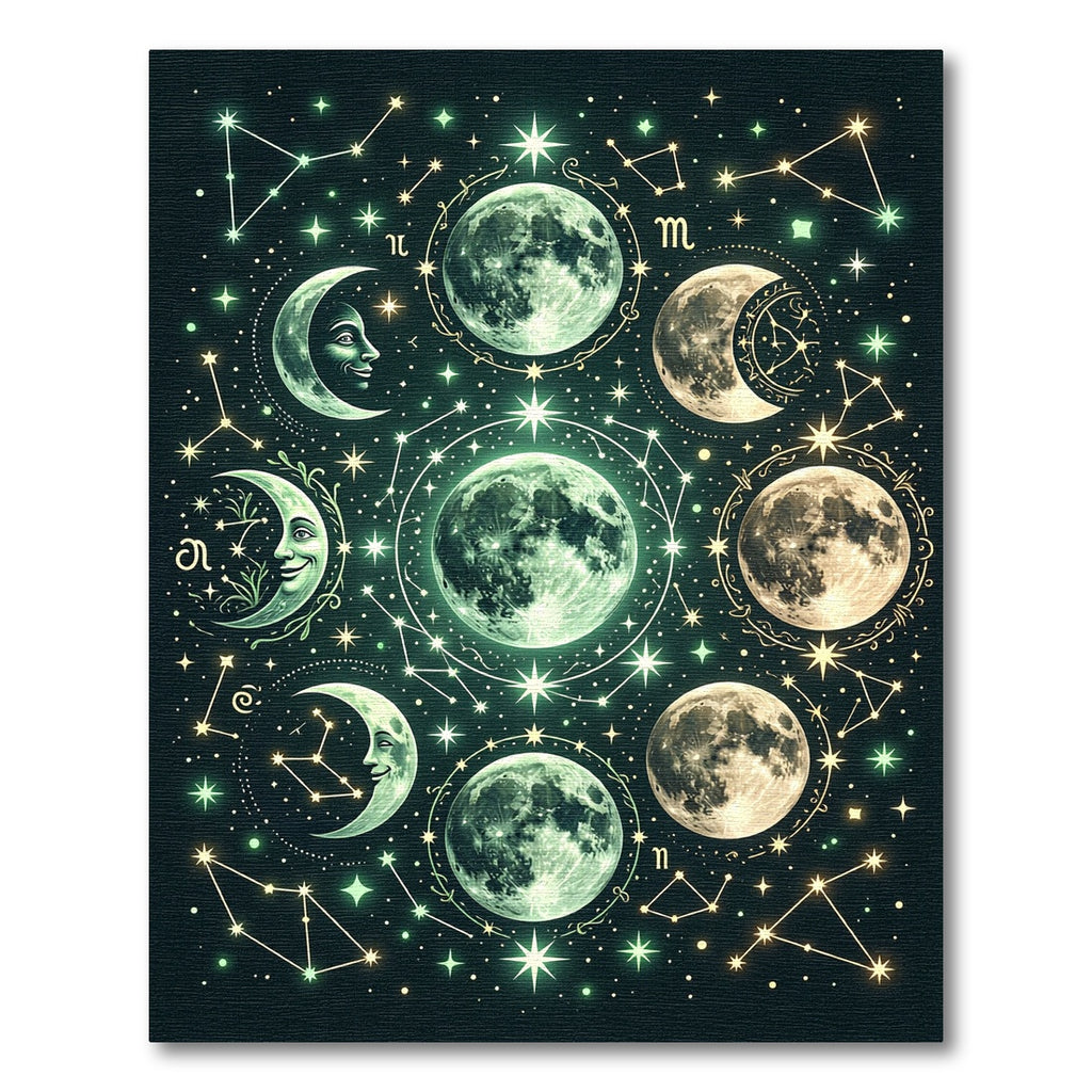 Cosmic Moon Phases Constellation Glow Rug