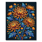 Vibrant Golden Chrysanthemum Floral Navy Rug