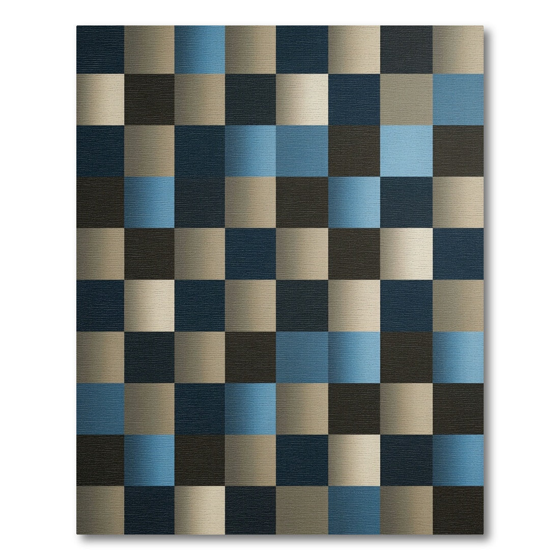 Geometric Block Grid Blue Neutral Rug